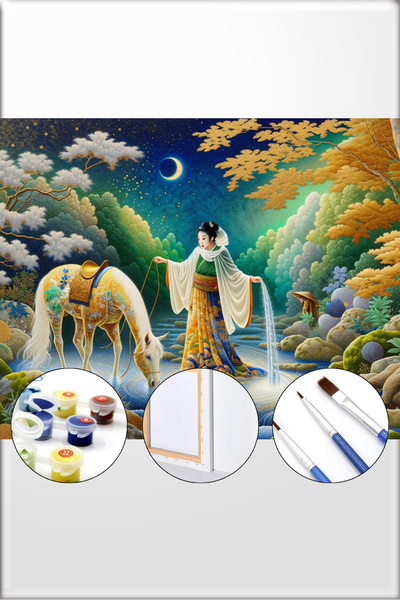 İZSA HOBİ Sayılarla Boyama Hobi Seti 40x50 Çerçeveli Numaralı Tuval Fırça Boy...