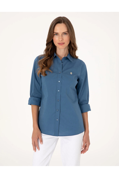 Pierre Cardin Açık İndigo Slim Fit Uzun Kollu Kadın Gömlek