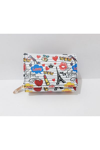 renkli çiçekler Children's Wallet 11X8X4 cm Paris Patterned Children's Wallet