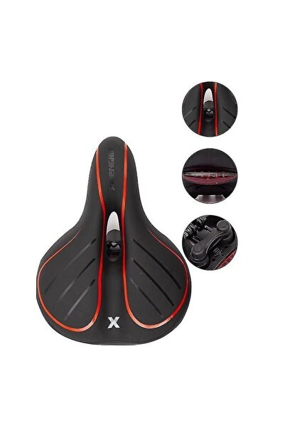 heugers Işıklı Geniş Bisiklet Selesi – Yaylı, Deri, Siyah Mavi | Konforlu Sür...