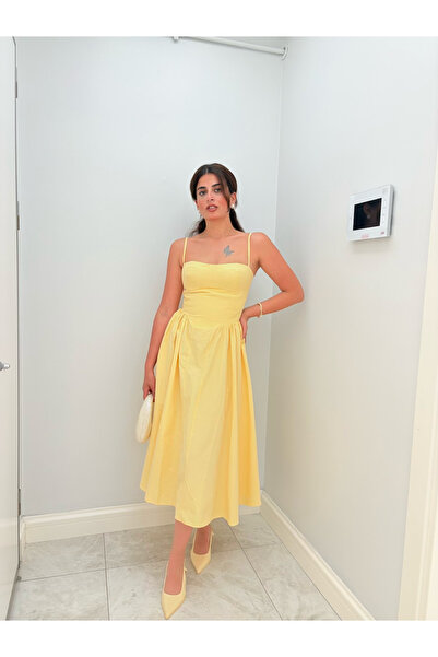 Misun butik SARI İNCE İP ASKILI ELBİSE