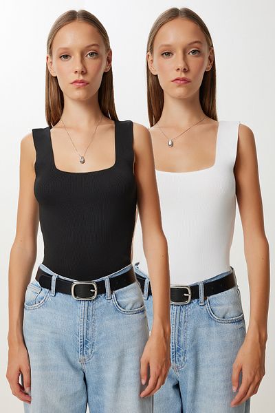 Lovelyİstanbul Thick Strap 2 Pack Knitwear Blouse Lub0131 Black White