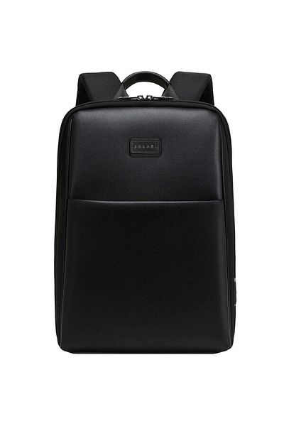 JOLAR. Rucsac unisex subțire pentru laptop de 15,6", cu port USB de tip C, microfibră cu elemente din piele