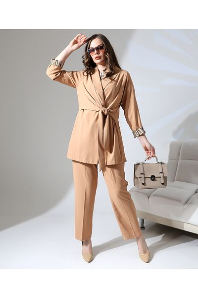 Fi'l Arz Fashion Double Breasted Tie Jacket Suit