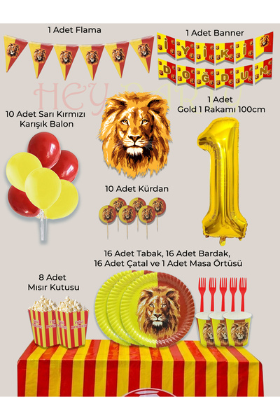PartyPoo Yellow Red Fan Birthday Party Supplies Set for 16 People |   1 Year ...