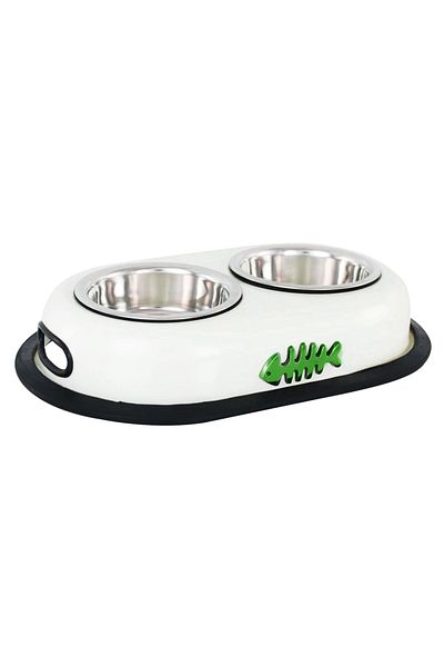 Agility Bol dublu pentru hrana animale cu suport gumat, diametru bol 12cm, Alb