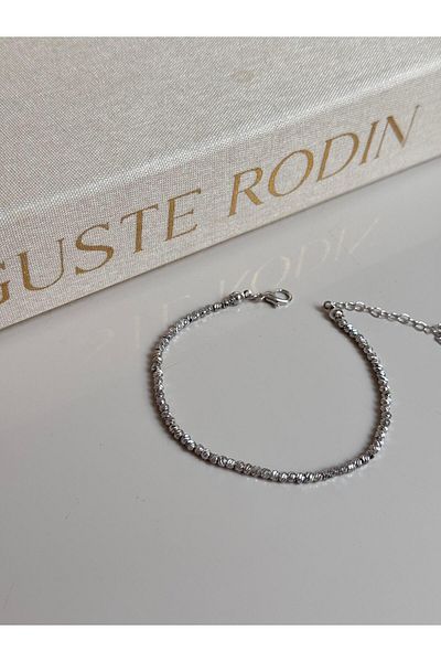LEROSY CO Silver Color Dorica Beaded Women's Anklet – Adjustable Elegant Summer Accessory