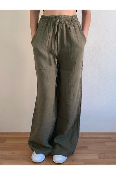 Mixray Muslin Palazzo Women's Trousers with Elastic Waist