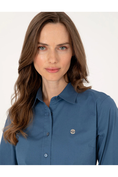 Pierre Cardin Açık İndigo Slim Fit Uzun Kollu Kadın Gömlek