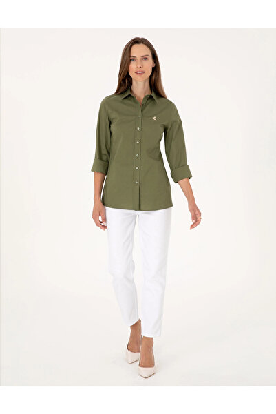 Pierre Cardin Haki Slim Fit Uzun Kollu Kadın Gömlek
