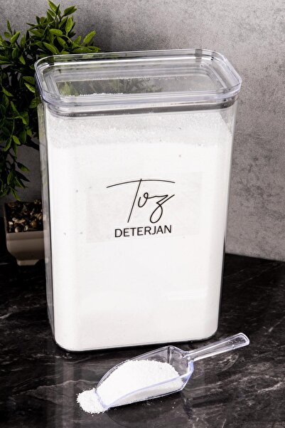 Minya Home 1 Adet Toz Deterjan Saklama Kabı Ölçekli Deterjanlık Vakum Kapaklı Saklama Kutusu Etiketli 3000 ml
