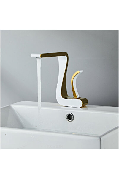 Adsinio Baterie lavoar, Adsinio, Corp din cupru, Monocomandă, Cartuș ceramic, Conexiuni incluse, Alb-Auriu