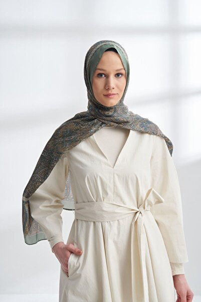 ARMANDA ŞAL ETNIC VUAL CU MOTIV VINTAGE - VERDE LINEN