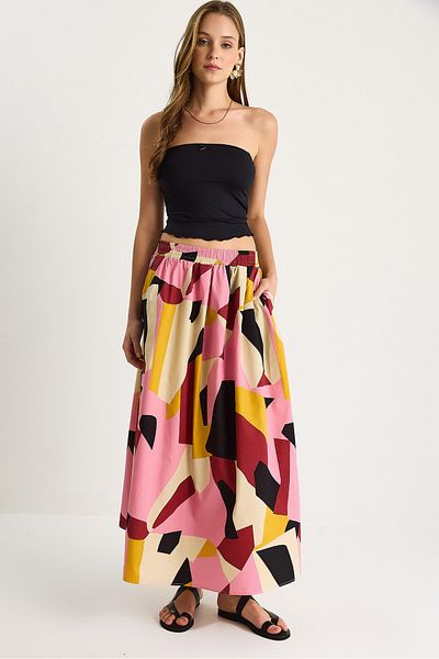 Bianco Lucci Fusta midi țesută din poplin cu model pentru femei ME-6682 60282028
