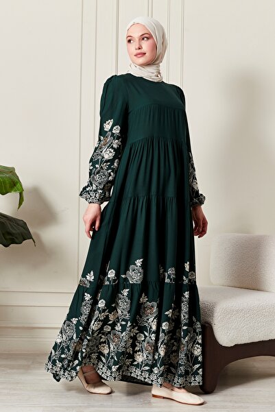 fistan Eteği Kat Kat Sulu Desen Tesettür Elbise Namaz Elbisesi Anne Elbisesi Viskon Tesettür Elbise