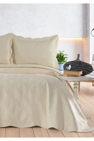 Bikaya Home طقم مفرش سرير مخملي مطرز مزدوج 3 قطع - 250x260 سم