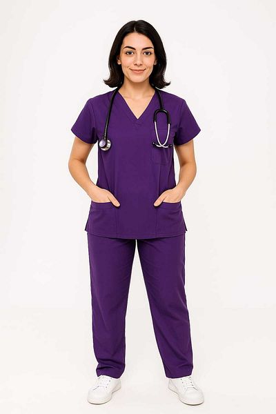 PIQUE Lycra violet unisex cu mâneci liliac pentru asistentă și medic