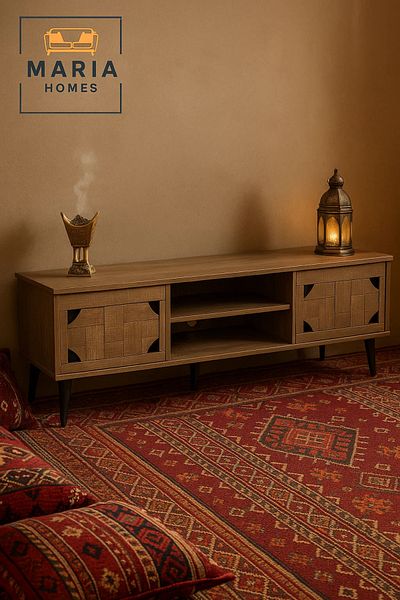 MARIA HOMES Modern Brown Wood-Look TV Stand 180x55 cm with Cabinets and Cable Hole