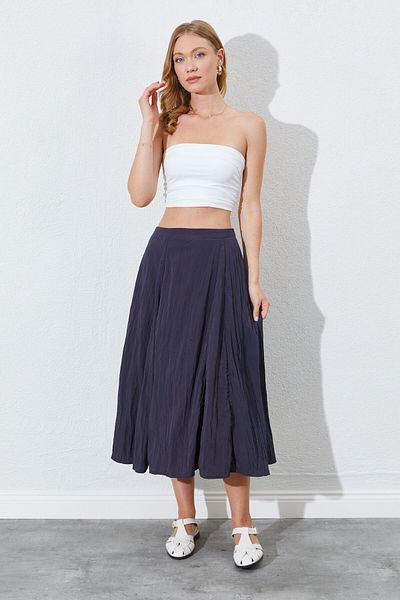 EDITION WOMAN Crinkle Textured, High Waist, Midi Length Flared Women's Skirt |   Ek100295128
