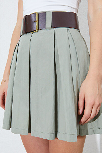 EDITION WOMAN Pileli Yüksek Bel A Kesim Kemer Detaylı Şort Etek | Ek100294910