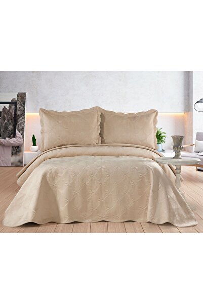 Bikaya Home Nakışlı Kadife Çift Kişilik 3 Parça Yatak Örtüsü Seti - 250x260 cm - Pvc Çanta - %100 Pamuk