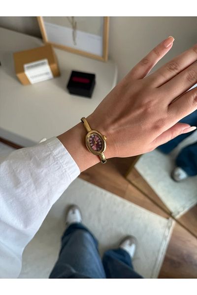RoseandRoses Baignoe Original Model Basic Case Clamp Women's Wristwatch Gold (Burgundy Dial)