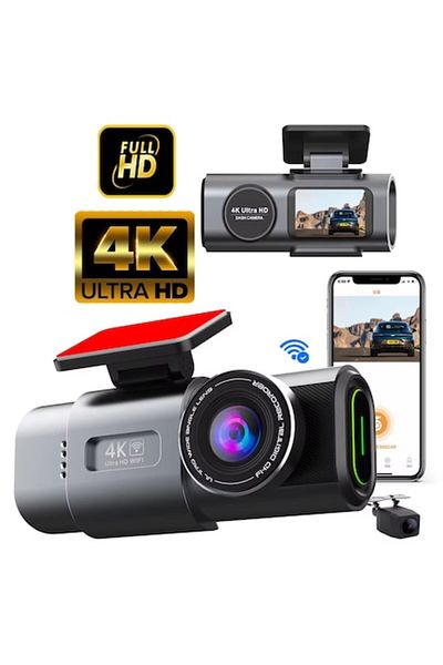 AMYMAT Camera Auto DVR E19 Dash Cam 4K UHD Dual Channel 2160p (Fata+Spate), Full HD Wi-Fi GPS, Senzo