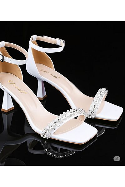 leopar by çetinay Diamond Stone Detailed Satin Heeled Women's Shoes – Stylish Design Suitable for Night & Invitation Combinations