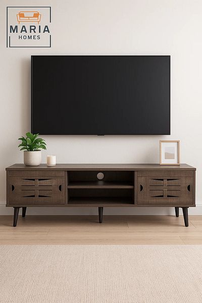 MARIA HOMES Modern Walnut Wood-Look TV Stand 180x50 cm with Storage & Cable Management