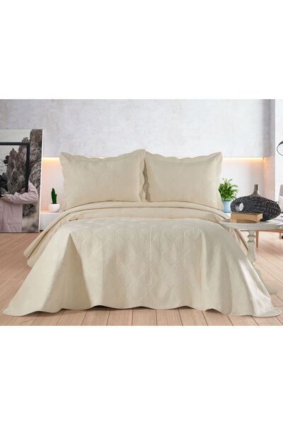 Bikaya Home Nakışlı Kadife Çift Kişilik 3 Parça Yatak Örtüsü Seti - 250x260 cm - Pvc Çanta - %100 Pamuk