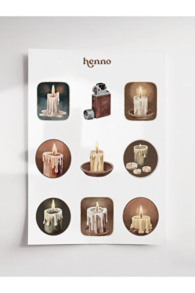 Henno Vintage Çakmak ve Mum Temalı Sticker Seti (1 adet A6) | Ajanda, Defter,...