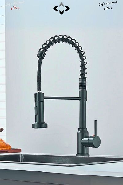 LİGROUND Industrial Kitchen Faucet Modern Sink Faucet Stainless Steel Spiral Rotatable Detachable