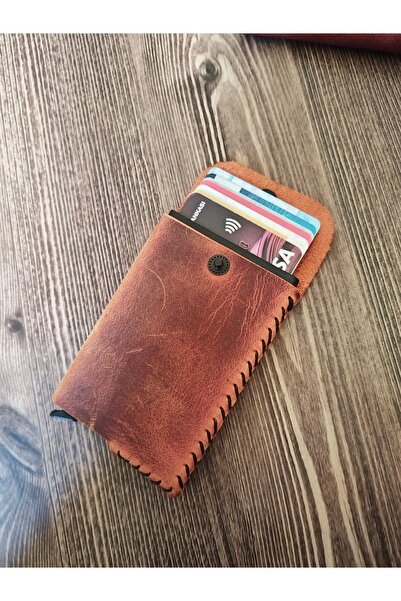 08dericraft نسخة - حامل بطاقات ميكانيكي مصنوع يدويًا من الجلد الطبيعي