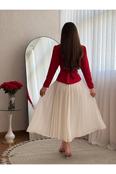 leevan fashion Pleated midi dress with tie at waist