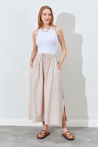 EDITION WOMAN Long Linen Women's Skirt with Side Slit Detail |   Ek100291933