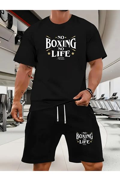 AEMİ Unisex No Boxing No Life Printed Oversize T-Shirt Shorts Set