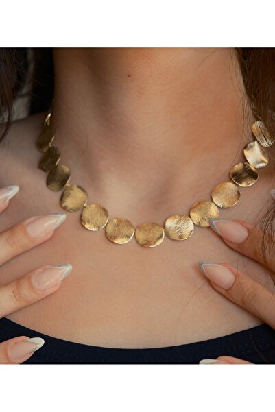 saaden jewelry SAADEN Yuvarlak Pullu Plaka Sıralı Kolye