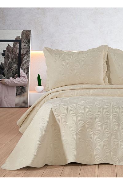 Bikaya Home طقم مفرش سرير مخملي مطرز مزدوج 3 قطع - 250x260 سم