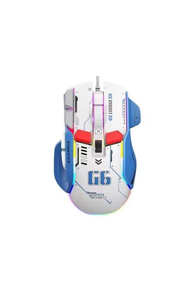 OEM Mouse Gaming G6, White, RGB On-Off, 12800 DPI Adjustable, 6 levels, 10 Programmable Buttons, LED Lig