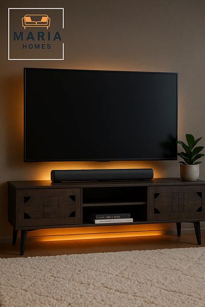MARIA HOMES Modern Walnut Wood-Look TV Stand 160x50 cm with Storage Cabinets and Open Shelves