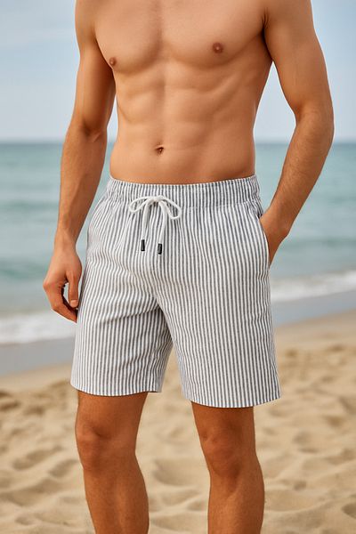 Calista home Men's Striped Pocket Shorts – Soft Fabric, Comfortable Fit, Summer