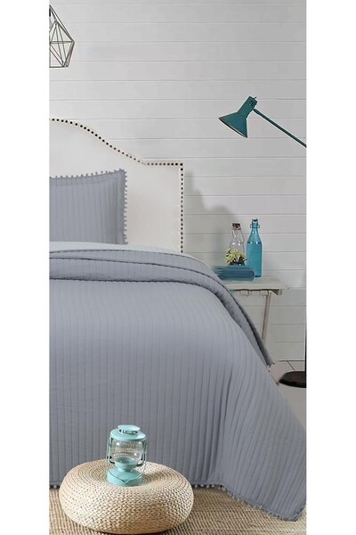 Bikaya Home Ponponlu Tek Kişilik 2 Parça Yatak Örtüsü Seti - 180x240 cm