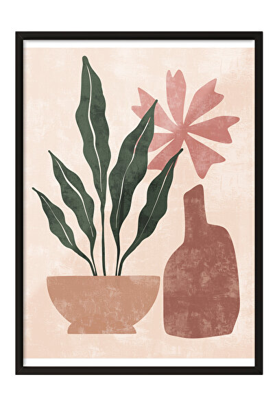 Zestia Tablou cu ramă neagră, vază roz și flori, poster în stil minimalist cu...