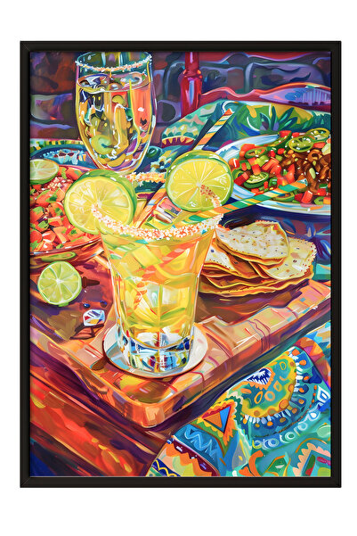 Zestia Πίνακας με μαύρο πλαίσιο, ποτήρι κοκτέιλ, ποτό με λεμόνι, ζωντανή λεπτ...