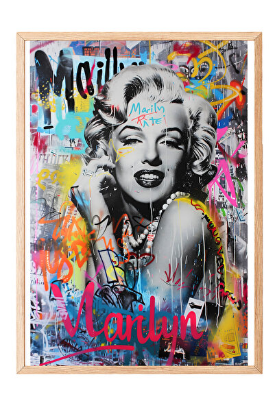 Zestia Tablou cu ramă din lemn, Marilyn Monroe, fundal cu graffiti, poster în...