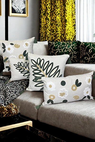 e-Bizz Store 4 Pieces Punch Embroidered Throw Pillow Case