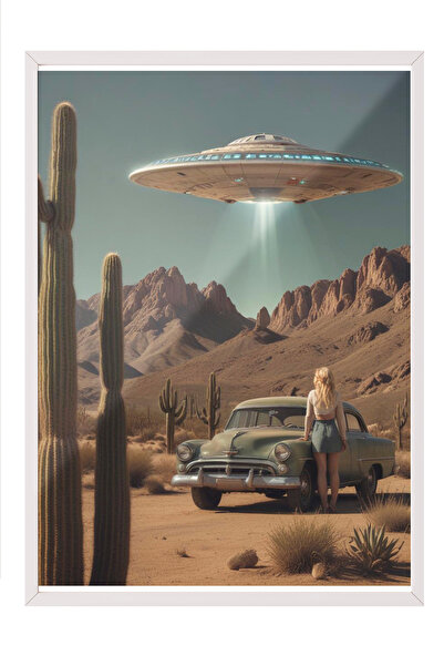 Zestia White Framed Painting, They Are Coming – Woman with Her Arms Outstretc...