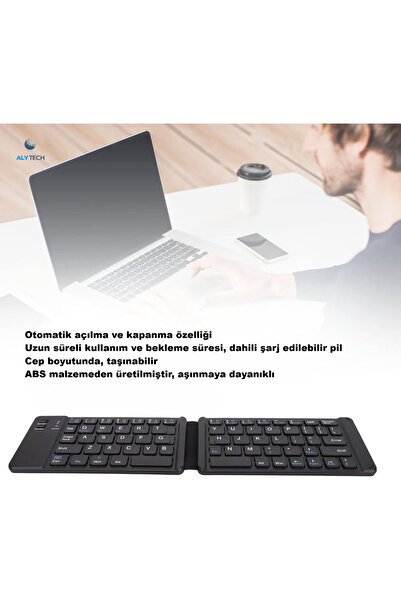 ALYTECH Katlanabilir Bluetooth Klavye 140 Saat Pil Ömrü Pc Telefon Tablet Uyumlu