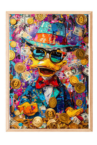 Zestia Картина с дървена рамка, „Богата патица“, злато и крипто детайли, цифр...