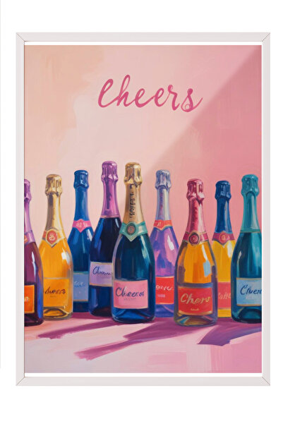 Zestia Παστέλ φόντο αφίσας με λευκό πλαίσιο, μπουκάλια σαμπάνιας, γράμματα Ch...